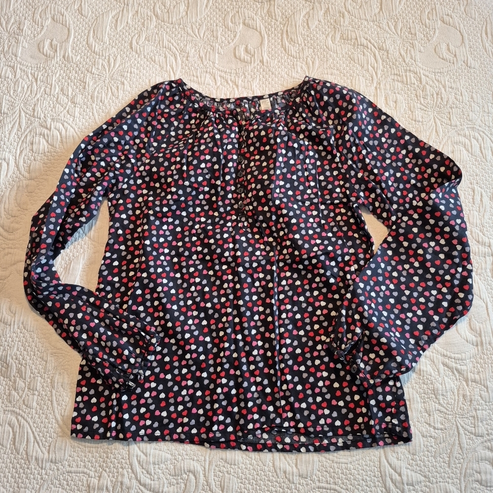 Okaidi girls size 14 years long sleeve heart design blouse button front & cuff